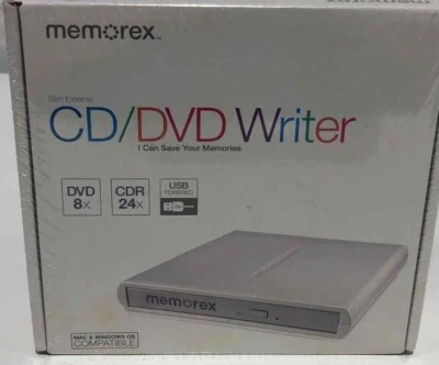 MEMOREX CD/DVD Writer Burner Slim External 8X DVD 24X CDR  USB Powered NEW - Image 1 of 3