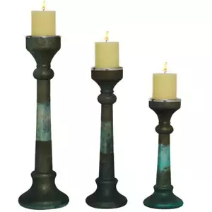 Litton Lane Candle Holder 19.2" Indoor Tabletop Glass Rustic Green (Set of 3) - Picture 1 of 4