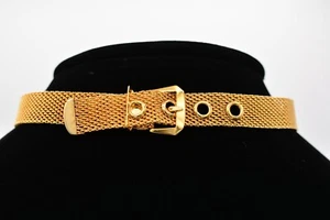 Vintage Choker Necklace Mesh Chain Belt Buckle Collar Gold Chunky 1/2" 90s AS IS - Picture 1 of 12
