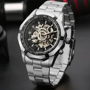 Luxus Herrenuhr Automatik Mechanische Armbanduhr Silber Stahlarmband Reloj - Bild 1 von 8