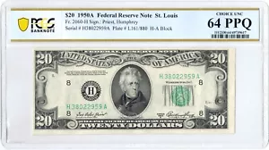 1950A $20 Federal Reserve Note St. Louis, Mo. ☆☆ PCGS 64 PPQ ☆☆ Fr#2060-H - Picture 1 of 2
