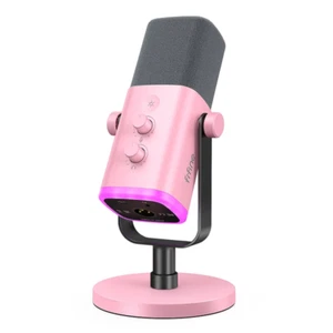 FIFINE USB/XLR Dynamic Microphone w Touch Mute Button Headphone Jack Pink/White - Picture 1 of 12