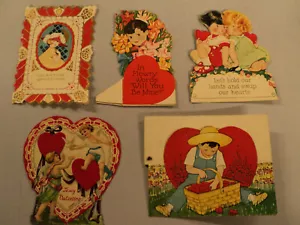 5 Vintage Papier Valentinstag Karten - Bild 1 von 12