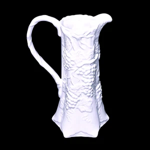 Basic Porcelana Hexagon White Pitcher with Grapes & Vine Handle Design 10" - Picture 1 of 6