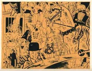Die BAR in den KULISSEN - ZIRKUS 1940 - Maurice FÉAUDIERE Originallithographie - Picture 1 of 1