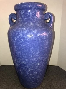 McCoy 1930s Large 18" Brush Mottled Blue Pottery Floor Vase Art Deco Style - Picture 1 of 13