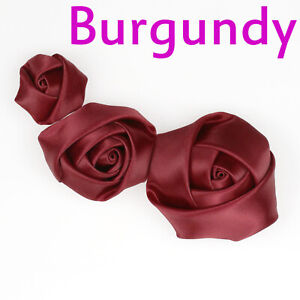 Ribbon Rose DIY Craft Wedding Applique Sewing Fabric Satin Flower Multicolor