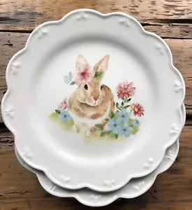 Grace Teaware Scalloped Edge Bunny Rabbit SALAD Plates 8.5" ~ Set of 3 ~ New - Picture 1 of 4