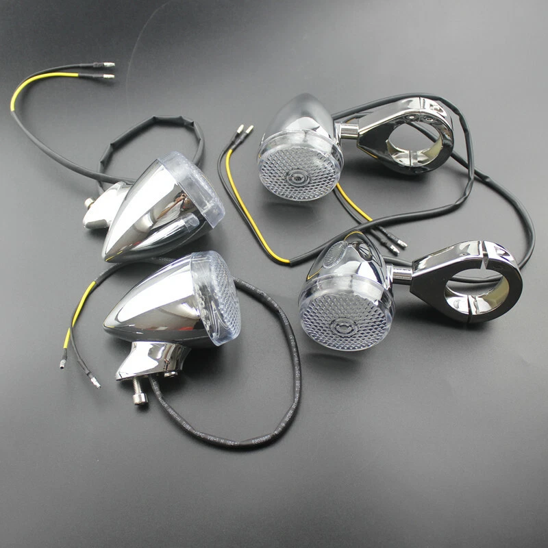 4pcs 12v Motorcycle Front Rear LED Turn Signal Light 39mm Relocation Fork Clamp - Image 1 of 4