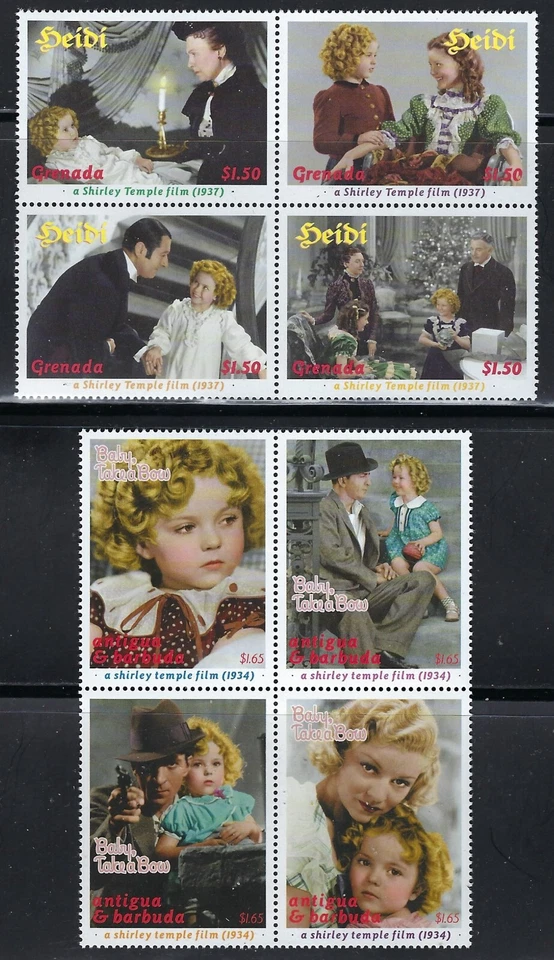 2 bloques MNH de 4 de Antigua y Barbuda Shirley Temple...........22L......D-626 Foto 1 de 1
