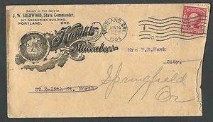 CUBIERTA FECHADA 1904 PORTLAND O J W W SHERWOOD COMANDANTE DEL ESTADO CABALLERO DE LOS MACABEOS ETC. - Imagen 1 de 1
