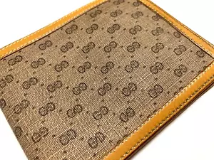 OLD GUCCI 1970s PORTER GOLD GG INTERLOCKING PVC LEATHER WALLET ITALY BROWN - Picture 1 of 21