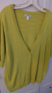 Pullover Cardigan Button Down SS limettengrün V-Ausschnitt leicht Croft Barrow 1X - Bild 1 von 9