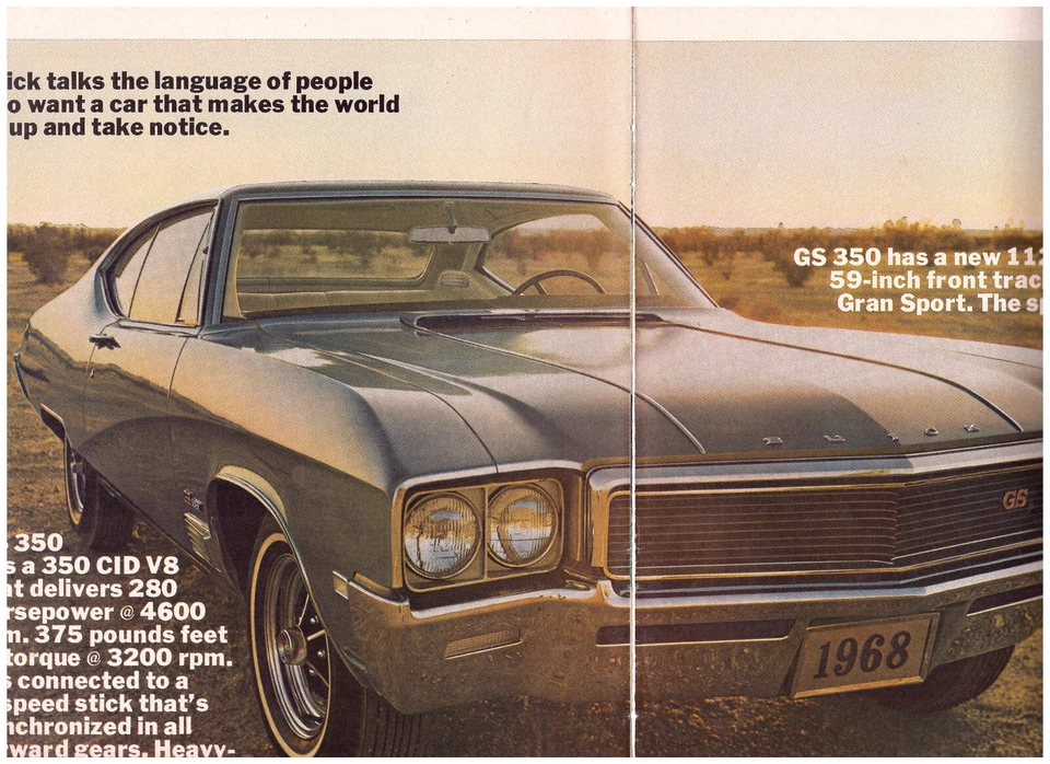 1968 Buick GS350 With 280 Horses, Lovely 2-Page (separated) Magazine Ad - Image 1 of 1