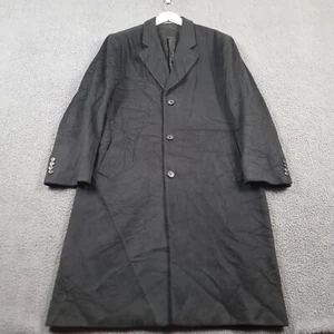 MICHAEL KORS Trench Coat Mens 42R L Large Black Overcoat 100% Wool Long - Picture 1 of 11