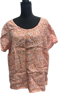 Sigrid Olsen Orange Nautical Beach Print Linen Short Sleeve T-Shirt Top 1X NEW - Picture 1 of 9