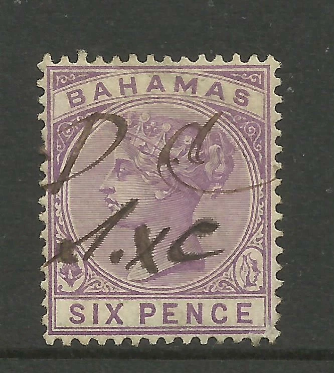 Bahamas 1890 Sg 54, 6d Mauve with Manuscript Cancel, Fine used. {Box 4-18} - Image 1 of 1
