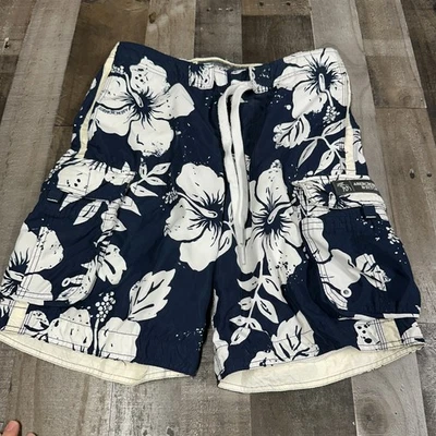 Pantalones Cortos De Colección Abercrombie Fitch Hombres L Azul Hawaiano Sueltos Y2k Hibisco Foto 1 de 4