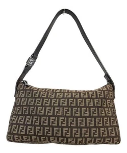 Fendi One Handle Bag Zucchino Brown Canvas Leather Baguette Bag Shoulder Bag - Picture 1 of 16