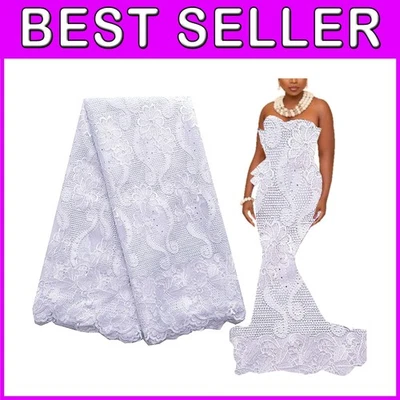 White African Lace Fabric 5 Yards - High Quality - Image 1 of 4