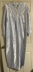 Vtg Komar Nightgown Women's Size Medium 12-14 Full Length Blue Satin Lace Trim - Picture 1 of 7