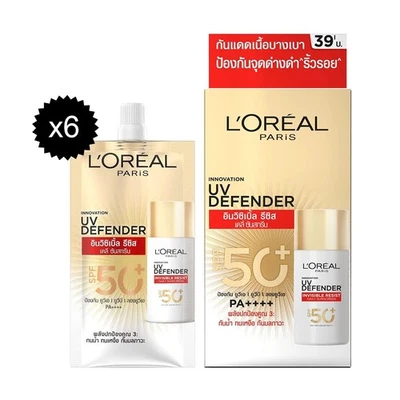 6x L'Oreal Paris UV Defender Invisible Resist Sunscreen SPF50+ PA++++ Waterproof - Image 1 of 4