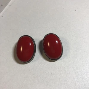 Givenchy Red Oval Clip-On Earrings - Picture 1 of 4