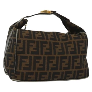 FENDI Zucca Canvas Vanity Pouch Black Brown Auth 129702 - Imagen 1 de 24