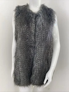 14-16 / L-XL Grey Faux Fur Sleeveless Jacket Vest Gillet Contrast Knit Back - Picture 1 of 13