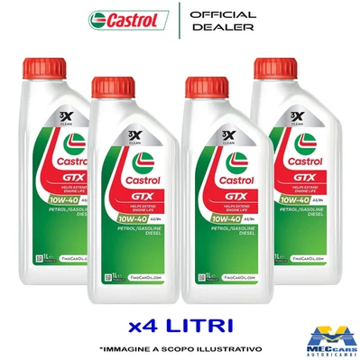 4 LITRI CASTROL GTX 10W40 OLIO MOTORE SINTETICO BENZINA DIESEL A3 B4 FIAT RN VW - Immagine 1 di 4