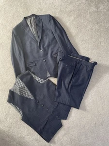Next Blue Check Slim Fit 3 Piece Suit - Jacket & Waistcoat 40R, Trousers 34R - Picture 1 of 18
