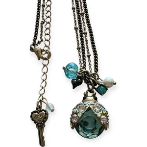 Betsey Johnson Ladybug Aqua Crystal & AB Rhinestones Double Chain Necklace ๐ - Picture 1 of 5