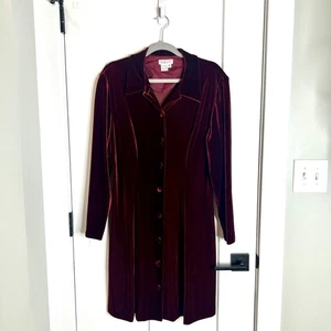 Vintage Talbots tiefkarmesinrot Knopfleiste Samt Kragen Kleid Whimsigoth Witchy 12 - Bild 1 von 4