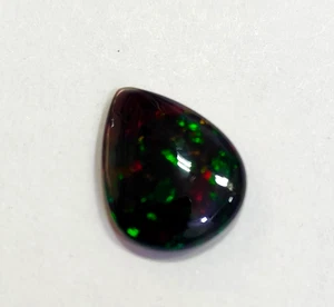 Finest 3.30 Carat Pear Shape Natural Black Fire Opal Cabochon Loose Gemstone - Picture 1 of 6