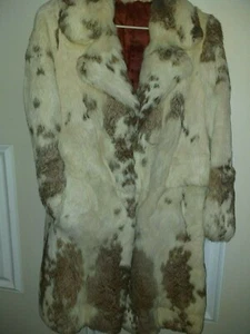 Womens Rabbit Fur Beige and Brown Knee Length Coat Size 12 - Picture 1 of 7