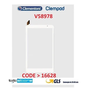 VETRO TOUCH SCREEN CLEMPAD REVOLUTION V58978 16628 SCHERMO BIANCO CON BIADESIVO - Foto 1 di 3
