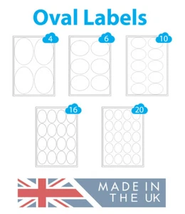 Oval Labels A4 Sheets - Blank White Paper Adhesive Laser Inkjet Printer Stickers - Picture 1 of 11