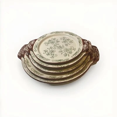 5 Temptations by Tara Ovenware Green Floral Lace Serving Plates Stacking Handled - Image 1 of 4