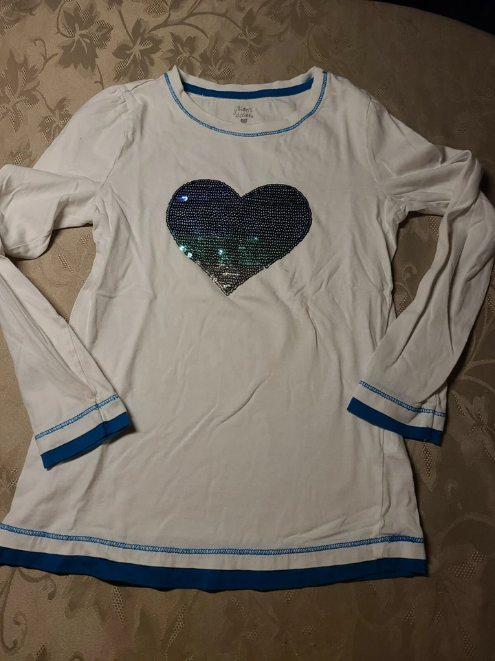 JILLIAN'S CLOSET GIRL'S WHITE WITH SEQUINS LONG SLEEVED SHIRT TOP ♡ S (7-8) - Image 1 of 4