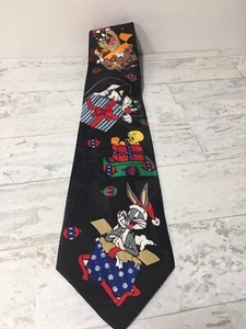1995 Looney Tunes Mania Christmas Tie Bugs Bunny Tweety Sylvester TAZ Vintage - Picture 1 of 5