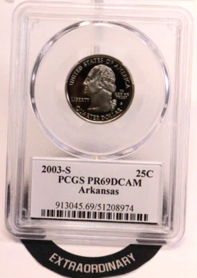 2003-S 25C Clad Arkansas State Quarter PCGS PR69DCAM GENUINE BEAUTIFUL COIN - Image 1 of 4