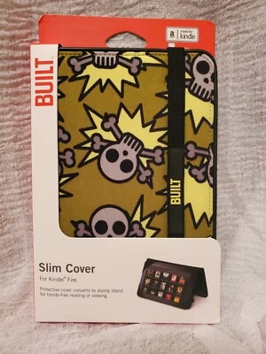 Slim Cover for Kindle Fire by BUILT Green W/ Skull and Cross Bones - Image 1 of 2