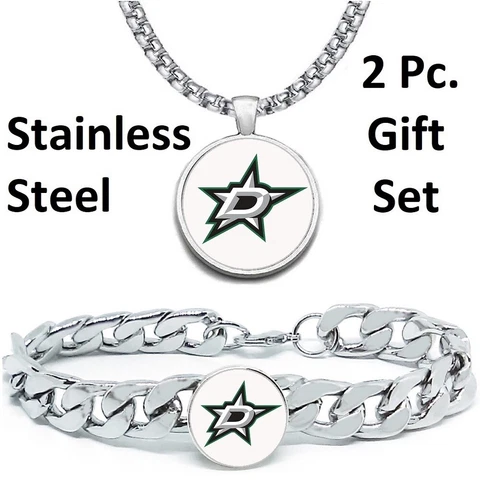 LARGE Dallas Stars Mens 2 Pc Gift Set Hockey  Necklace With Bracelet D4D30 Cover