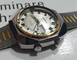 Big Pallas WECKER Armbanduhr Edelstahl Day Date 70er Alarm Automatic AS 5008 - Bild 1 von 8