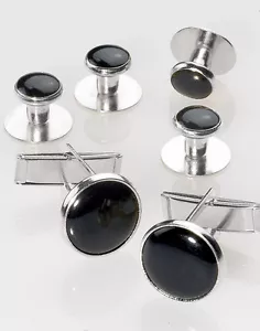 Nuevo Gemelos Esmoquin Plateado Negro Pernos Camisa Manguitos ¡1 año de garantía! - Imagen 1 de 1