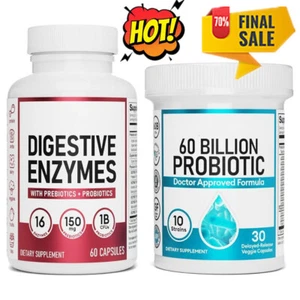 2 botellas de enzimas digestivas 60X + 60 mil millones de probióticos 30X probióticos DE - Imagen 1 de 14