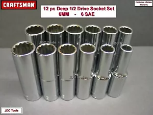 CRAFTSMAN 12pc Deep 1/2 SAE METRIC MM 12pt ratchet wrench socket set - Picture 1 of 6