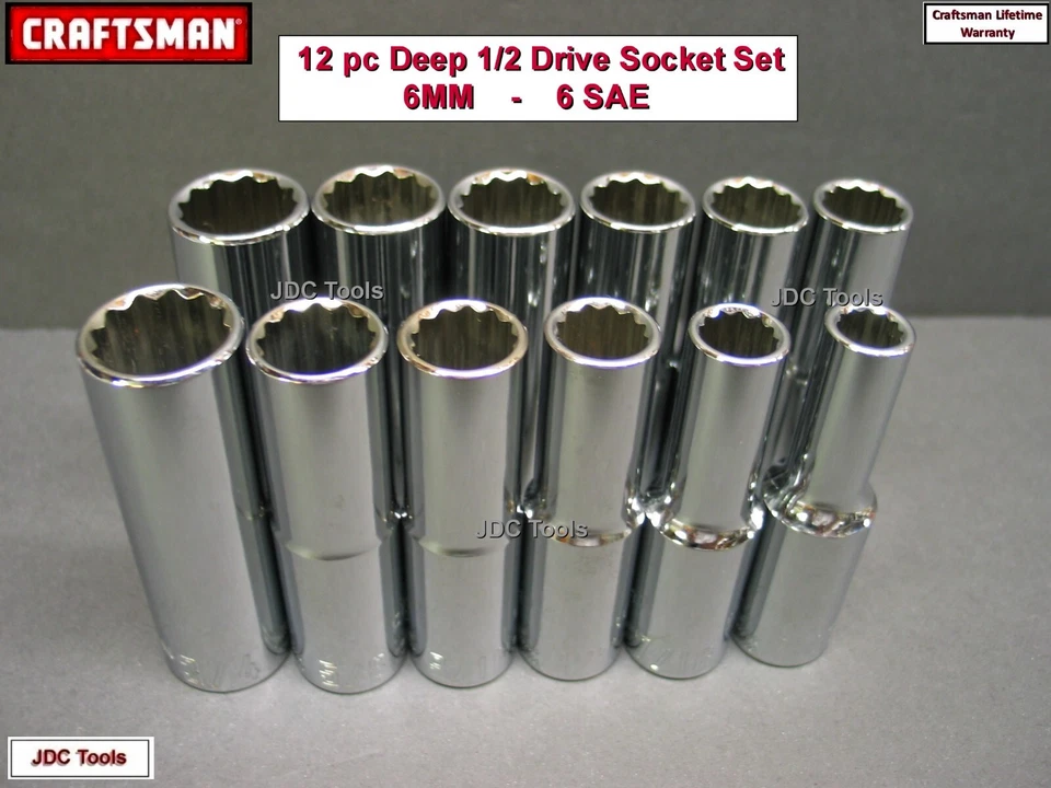 CRAFTSMAN 12pc Deep 1/2 SAE METRIC MM 12pt ratchet wrench socket set - Image 1 of 4