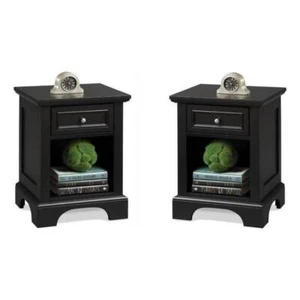 Home Square 1 Drawer Wood Nightstand in Black Finish - Set of 2 - Picture 1 of 11