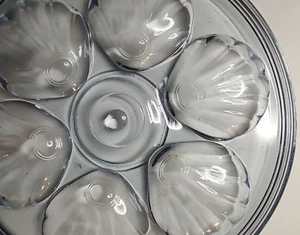 Clamshell/Oyster Glass Serving Platter 9.5" Six Well Ice Blue VTG - Picture 1 of 5